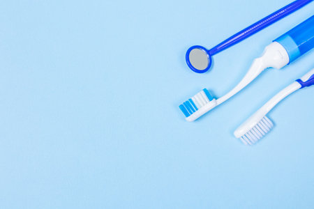 set for thorough cleaning of the oral cavity. Equipment for cleaning braces and plaque from teeth. Necessary tools for brushing teeth.の写真素材