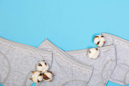 Clothes for children in the form of panties on a blue background. Clothes for children from soft...