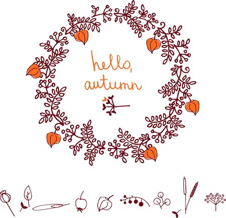 Autumn hand sketched elementsのイラスト素材