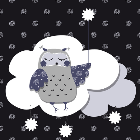 An owl sleeping on the cloudのイラスト素材
