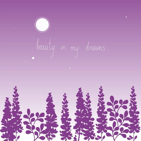 Floral lilac background with moon and inscription - beauty in my dreamsのイラスト素材