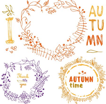 hand sketched doodle autumnal floral framesのイラスト素材
