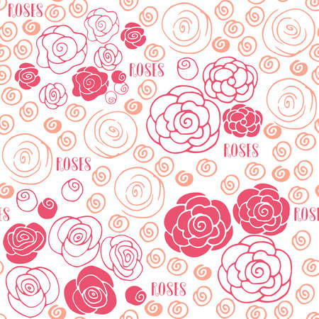 hand drawn roses floral seamless patternのイラスト素材