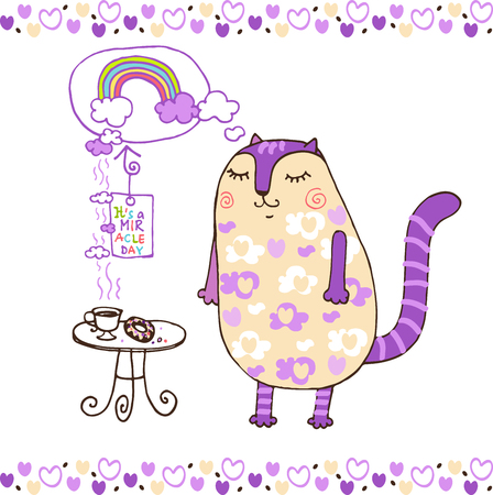 doodle vector card with sleeping morning catのイラスト素材