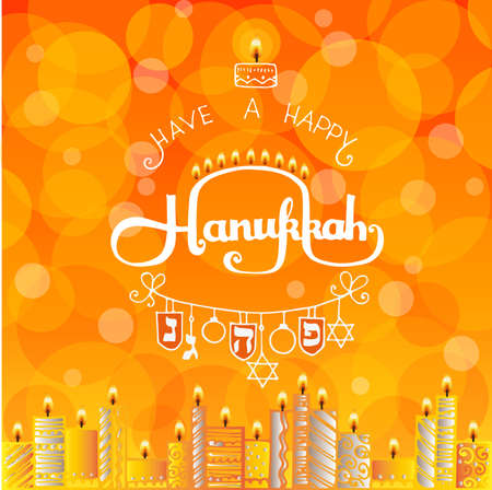 Happy Hanukkah greeting card with candles lights backgroundのイラスト素材