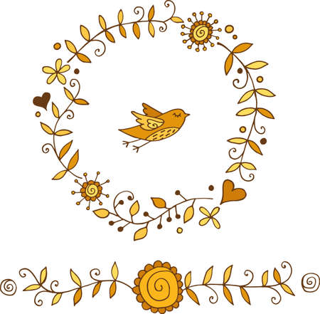 floral wreath and border with bird Vector illustration.のイラスト素材