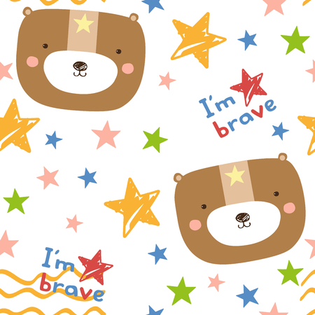 Cute bear with stars seamless patternのイラスト素材