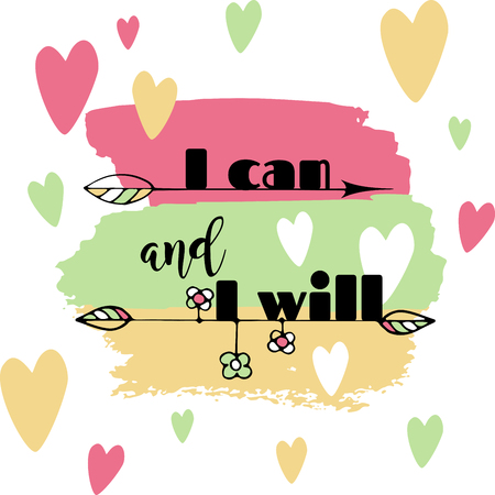 motivation abstract poster with hearts and arrows I can and I willのイラスト素材