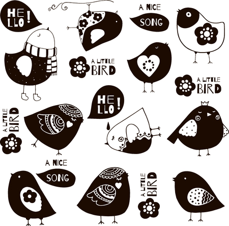 Cute funny birds vector illustrationのイラスト素材