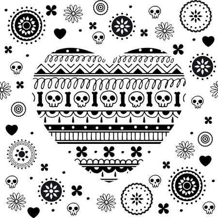 Day of the dearth seamless pattern. Dia de muertos elements heartのイラスト素材