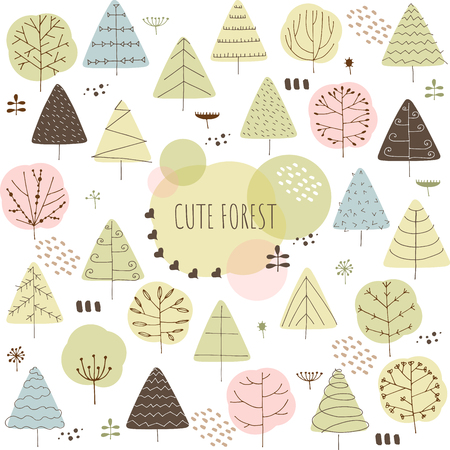 Cute doodle forest vector illustration. Decorative landscape backgroundのイラスト素材