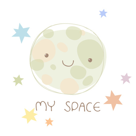 Cute planet with stars pastel vector illustration. My space cartoon printのイラスト素材