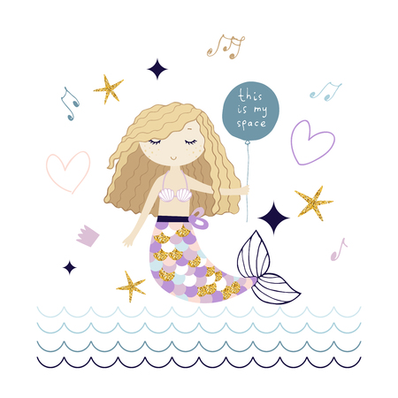 Cute mermaid with gold elements vector illustrationのイラスト素材