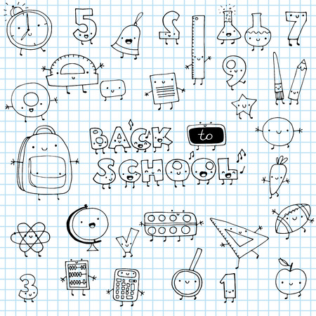 Funny doodle school icons vector illustrationのイラスト素材