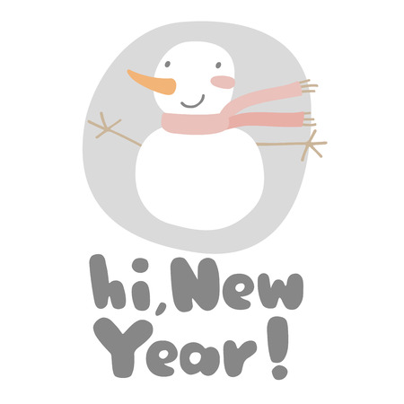 Greeting card with cute funny snowman. Winter vector illustrationのイラスト素材