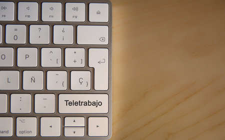 Teleworking concept. Technology. Keyboard with telework button. Concept for any illustration of...