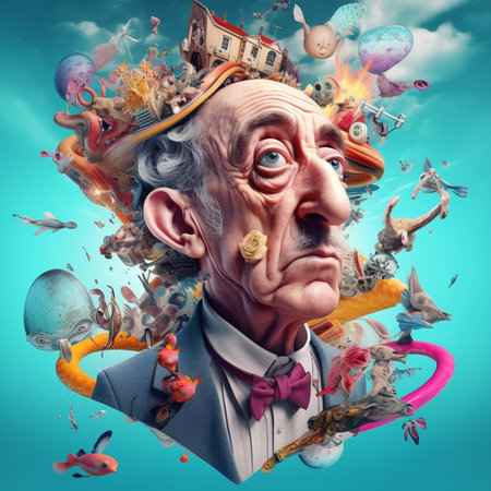 Funny old man with big eyes and funny expressions. Surreal design.の素材