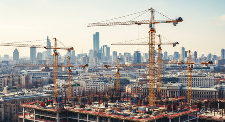 Construction site with cranes in Paris, France. Panoramic view.の素材