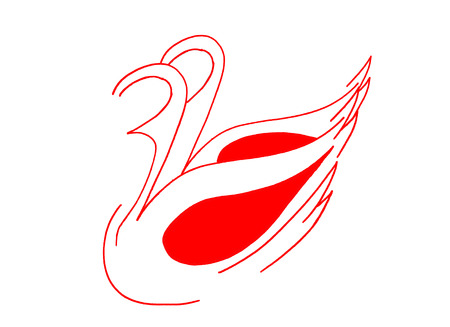 two red swans swimmingのイラスト素材