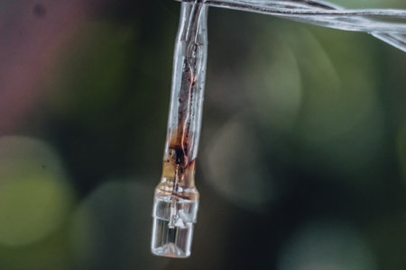 Macro Close-up old small burned out white pale plastic Light emitting diode LED Strip lamp of...