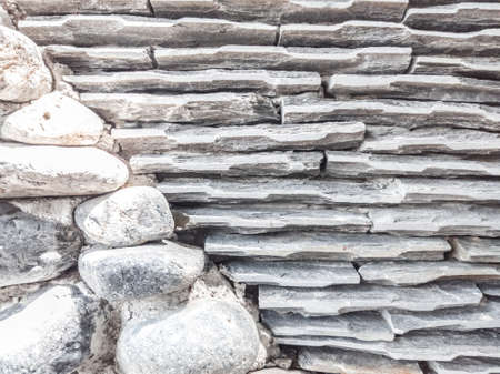 Decor stone brick wall texture, siding horizontal diagonal lines different sized shapes. Beautiful...