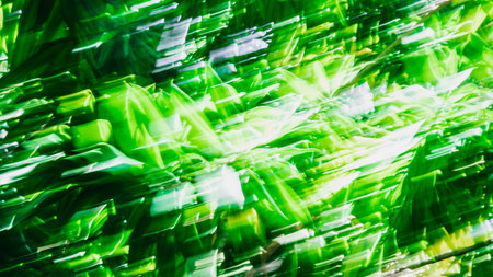 Abstract Nature Blurred dynamic motion lines defocused light bright dark green yellow tropical leaves Wallpaper screensaver design backgroundの写真素材