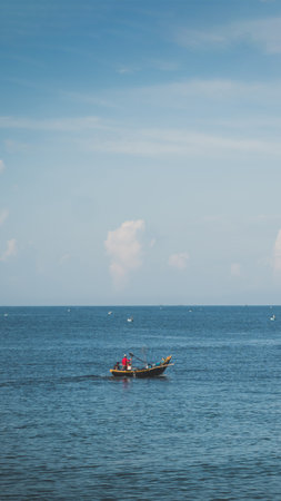Amazing Seascape view. Magic energy of beautiful happy clouds. Vietnam tropical calm seaの写真素材