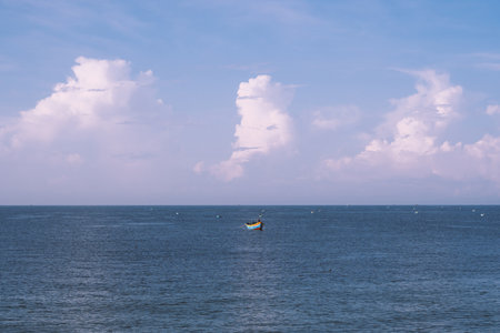 Amazing Seascape view. Magic energy of beautiful happy clouds. Vietnam tropical calm seaの写真素材