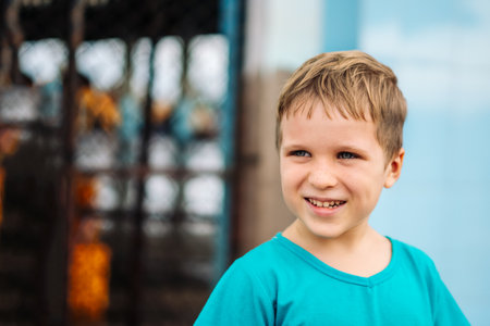 Portrait boy. Happy childhood, sincere emotions, joy of life, family education