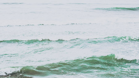Real photo sea water waves, abstract background, nature power, pale light contrast green matte more