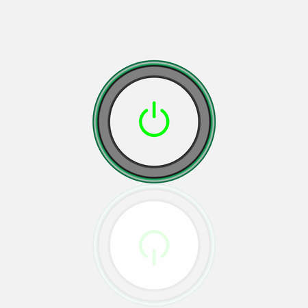 Set of 2 On Off push power buttons with dark grey background, The Off buttons are enclosed in red circle and the on buttons in green circle,のイラスト素材