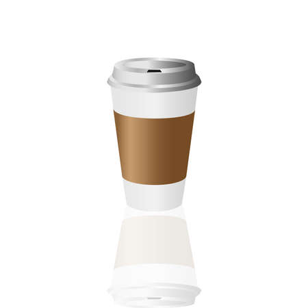 Takeaway Hot coffee cup, Can be any kind of hot drink like Hot green tea latte, Hot latte coffee or Cappuccino in white paper cup with multicolours lids and shadow in white backgroundのイラスト素材