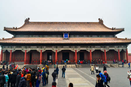 Forbidden palace and heavy foggy in winter weather at Forbidden city, Beijing, China.のeditorial素材