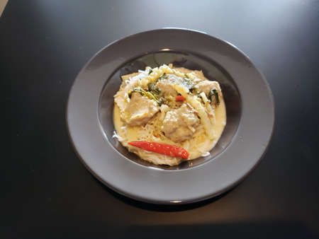 Rice noodle and Green curry sauce, thai food called : khanom jeen Kang Keow waanの写真素材