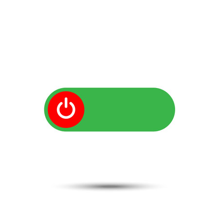 Set of 4 On Off slider style power buttons with grey background, The Off buttons are enclosed in red circle and the on buttons in green circle,のイラスト素材