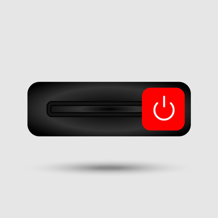 On Off switch toggle - slider style power buttons with shiny black shade  button round in black background, The On Off buttons are enclosed in red circle in white backgroundのイラスト素材