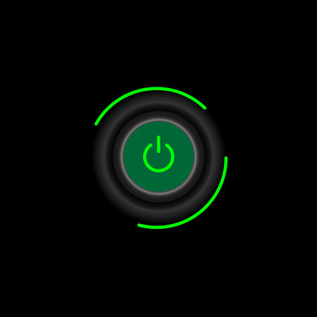 On Off Push style power neon buttons, The Off buttons are enclosed in green icon with Shadow, white...