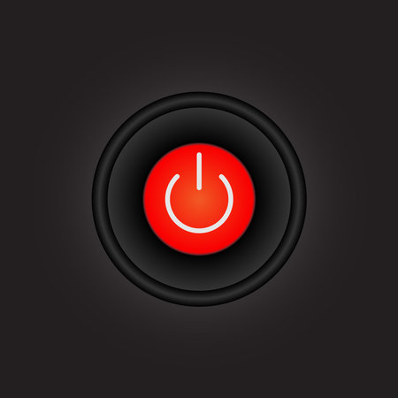 On Off Push style power button, The On Off buttons are enclosed in red icon in black background,のイラスト素材