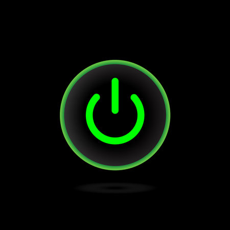 On Off Push style power red, green neon button, The On Off buttons are enclosed in green icon in black background,のイラスト素材