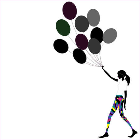 Silhouette women wearing multicolor legging pant holding silhouette  balloonsのイラスト素材