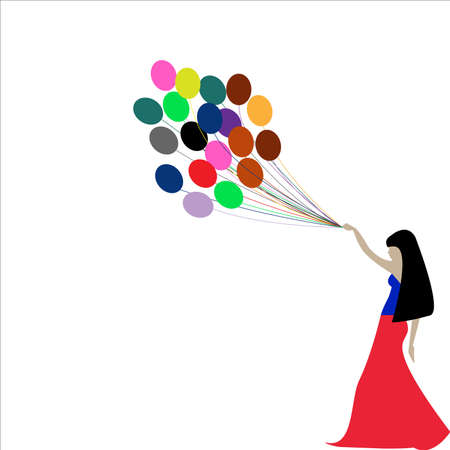 Silhouette women holding colorful balloonsのイラスト素材