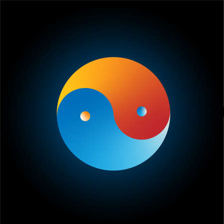 Yin Yang blue and orange with blue solar grow Vector illustration, Yin and Yang symbol of harmony and balanceのイラスト素材