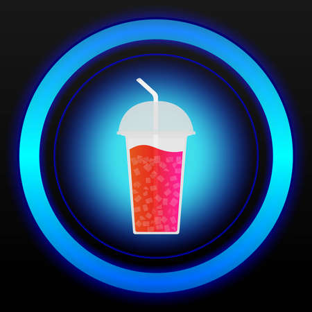 Food button, Soda drink icon on blue and black button vector illustration in black background for food choice maschine or web buttons collection bannerの写真素材
