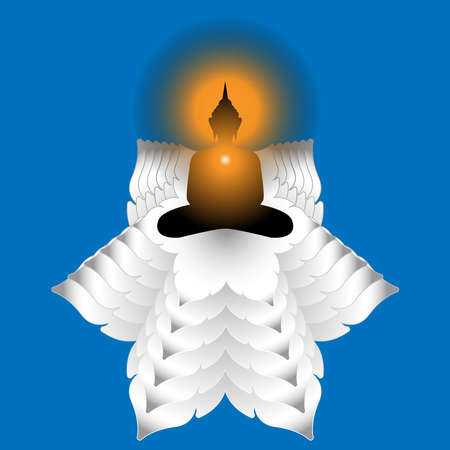 Vector of Lord Buddha silhouette with Line Thai, gey and white blossom, Traditional Thai style pattern , Vector illustrationのイラスト素材