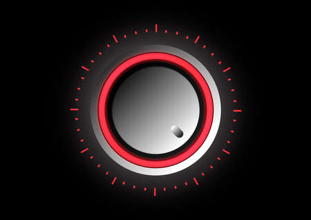 Gray silver Play  button - Volume tuner controller button with round red neon in black background