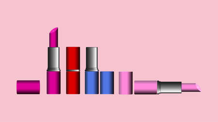 Red colour Lipsticks and silver packaging with opened red coloured caps isolated on white backgroundのイラスト素材