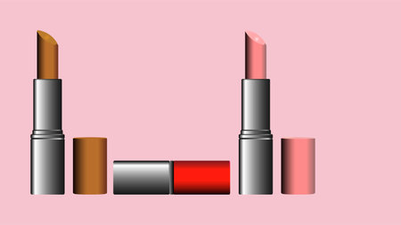 Red colour Lipsticks and silver packaging with opened red coloured caps isolated on white backgroundのイラスト素材
