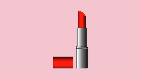 Red colour Lipsticks and silver packaging with opened red coloured caps isolated on white backgroundのイラスト素材