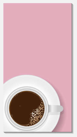 Coffee in white mug on pastel pink background frame for print wall art decorの写真素材