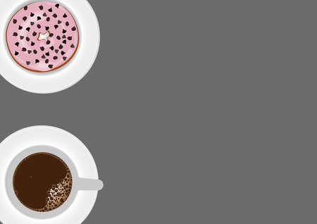 Donut Strawberries and chocolate chips topping in grey backgroundの写真素材